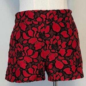 Express Womens Sz 2 High-rise Red & Black Floral Embroidered Shorties